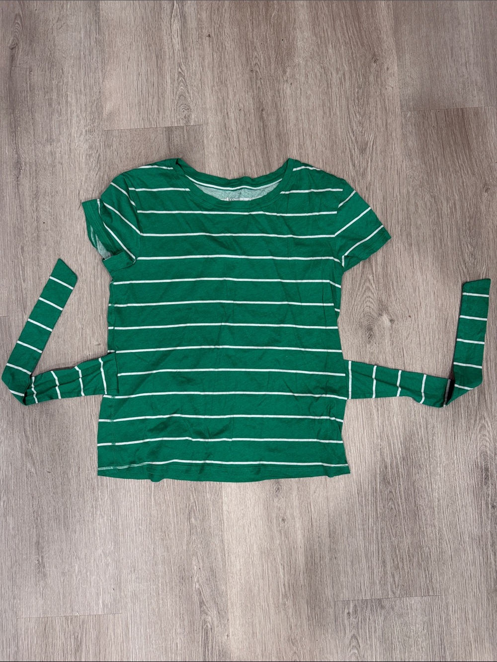 Green Striped Short Sleeve Tie-Waist Tee